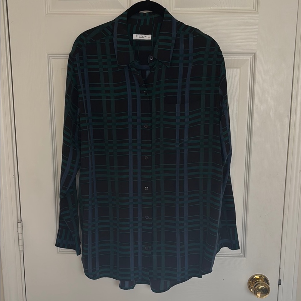 Equipment Green and Black Button Down Shirt